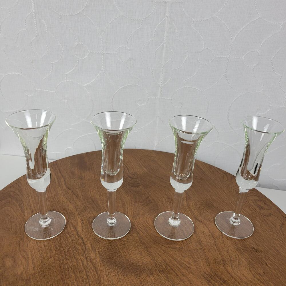Vintage MCM Blown Clear Glass Cordial Liquor Cocktail 6" Tall Set of 4‎ Glasses